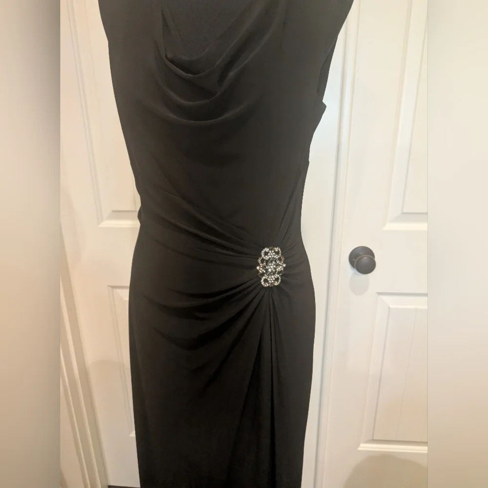 Lauren Ralph Lauren Black Jersey Cowl Neck & Rhinestone Embellished Waist Pin - Picture 5 of 7